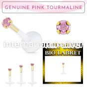 bioflex labret with 10kt gold w prong pink tourmaline