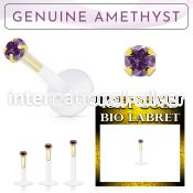 bioflex labret with push in 10kt gold w prong amethyst