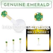bioflex labret with push in 10kt gold w prong emerald