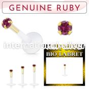 bioflex labret with push in 10kt gold w prong set ruby