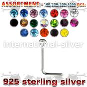 blk464 l shape nose studs silver 925 nose