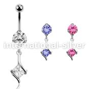 bnrz406 casted steel cz belly banana w square prong set cz