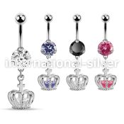 bnrz590 steel casting belly banana w cz dangling crown w cz