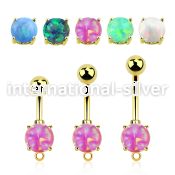 bntrdoh gold plating steel belly button curved barbell opal