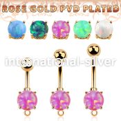 bnttrdoh rosegold steel belly button curved barbell opal