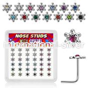 box w 36 silver nose studs w color crystal david star top 