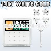 box w white 14kt gold nose bones w assorted prong set cz 