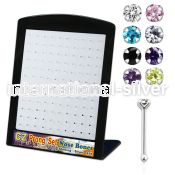 brnbzm2 display w 925 silver nose bones, 22g w 1.5mm color czs