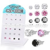 brsczs2 silver ear studs 2mm to 4mm mixed colors cz 12