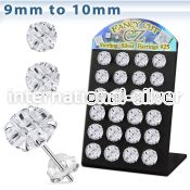 brsv9g silver ear stud w 9 10mm round prong cz stone