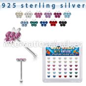 bxbufm36 silver nose bones 22g butterfly colors gems 36