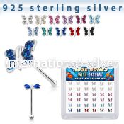 bxbutm36 silver nose bones 22g butterfly gems 36
