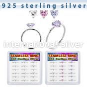 bxnhmx5 silver seamless nose ring hoop 22g heart color cz 18