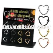 dacb231 board w pvd plated steel heart shaped ball closure rings