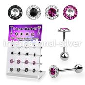 dacb237 display w steel tongue barbell w 7mm top w multi crystal
