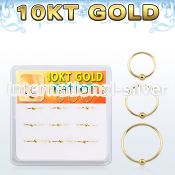 dg10nh1 box w 9 solid 10k gold endless nose hoops w ball
