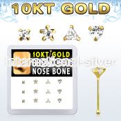 dginb13 box w 10kt gold nose bones w 3 mm special shape cz tops