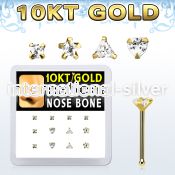 dginb17 box w 10kt gold nose bones w 3mm cz stones in mix shape