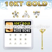 dginb20 box w 10kt gold nose bones w 3mm cz in mixed shapes