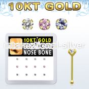 dginb2 10kt gold nose bone with prong round cz stone