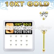 dginb3 10kt gold nose bone with 3mm prong clear cz heart