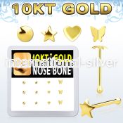 dginb9 10kt gold nose bone with assorted shaped tops