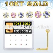 dgisc12 box w 10kt gold nose screws w 1.5 2 mm round cz tops