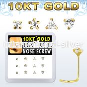 dgisc13 box w 10kt gold nose screws w 3 mm special shape cz tops