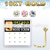 dgisc27 box w 10kt gold nose screw w prong set 2mm mix color czs