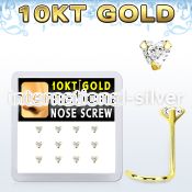 dgisc5 box w 10kt gold nose screws w prong set 3mm heart cz 