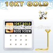 dgisc6 box w 12 pc of 10k gold nose screw w 2mm square clear cz