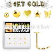 dgsc16 box w 14kt gold nose screw w 3mm cz stones in mix shape