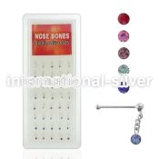 dnbdm1 box of silver nose bones w ball dangling round crystal