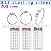 dnsm265 925 silver seamless nose rings 1.5mm prong set clear crystals