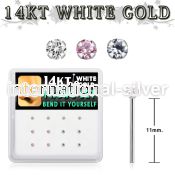 dwys7 box w 14kt white gold bend it nose studs w 1.5mm czs