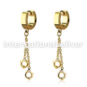 erg652 gold steel huggies earrings w dangling handcuffs