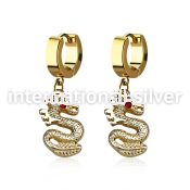 erg721 gold steel huggies earrings dangling dragon crystal eye