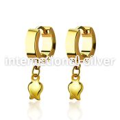 erg767 gold stainless steel huggies earrings w dangling tulip 