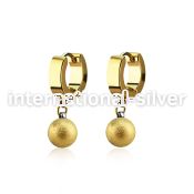 ergfot8 gold steel huggies earrings w 8mm ball w frosted effect