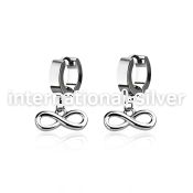 erh618 steel huggies earrings w dangling infinity symbol