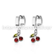erhchz steel huggies earrings w dangling crystal cherry design