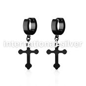 erkcro black steel huggies earrings w dangling cross