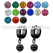 erkfr8 black steel huggies w dangling 8mm multi crystal ball