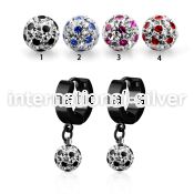 erkfra8 black steel huggies dangling dotted multi crystal ball