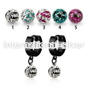 erkfrc8 black steel huggies dangling zebra multi crystal ball