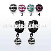 erkfrd8 black steel huggies dangling 3 line multi crystal ball