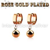 errbt8 rose gold steel huggies earrings w dangling 8mm ball