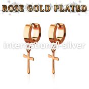 errcrs rose gold steel huggies earrings w dangling plain cross