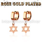 errdsr rose gold steel huggies earrings w dangling david star