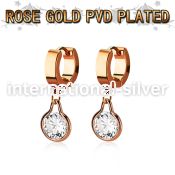 errz417 rose gold tainless steel huggies w dangling round cz